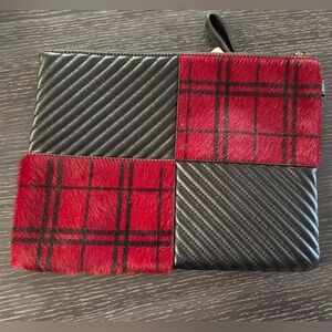 Reece Hudson Black & Red‎ Patchwork Plaid Wristlet Clutch